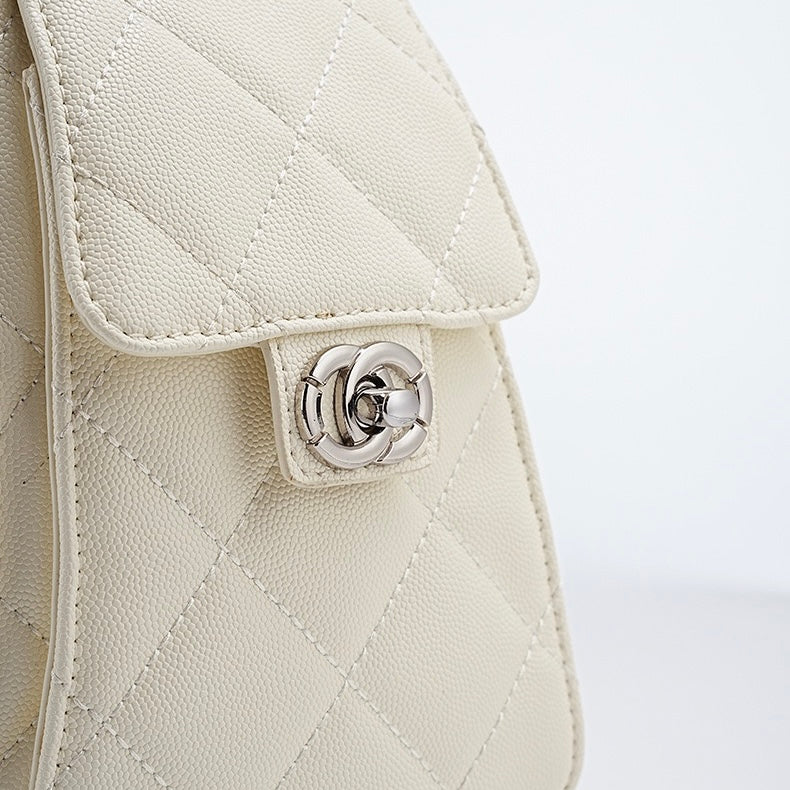 Genuine Leather Bucket Crossbody Bag | Caviar Pattern Effortless Elegance