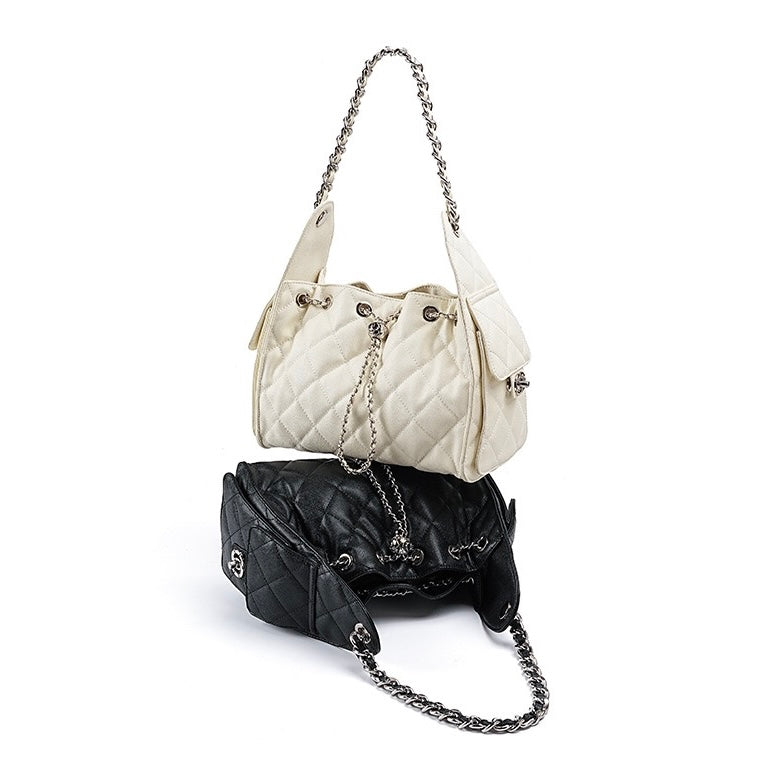 Genuine Leather Bucket Crossbody Bag | Caviar Pattern Effortless Elegance