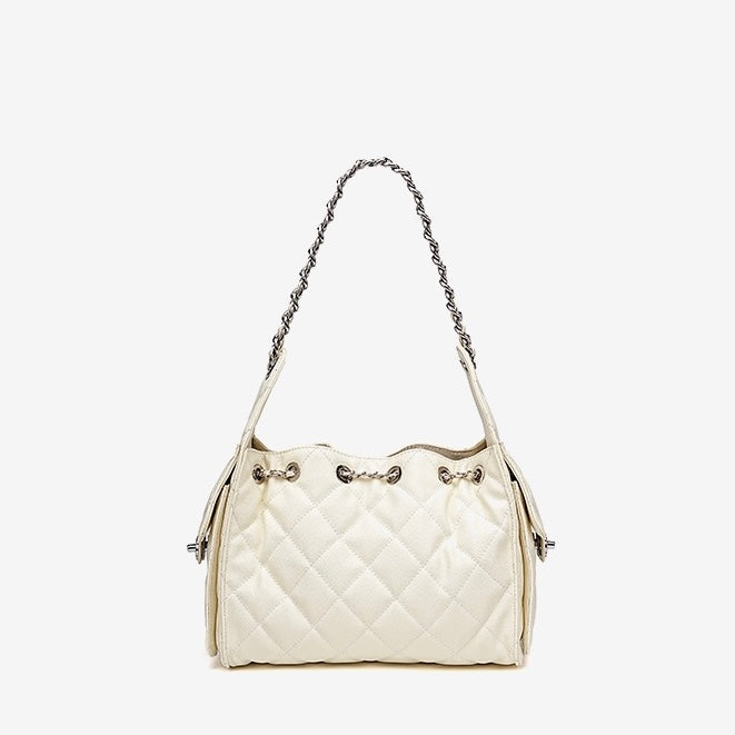 Genuine Leather Bucket Crossbody Bag | Caviar Pattern Effortless Elegance