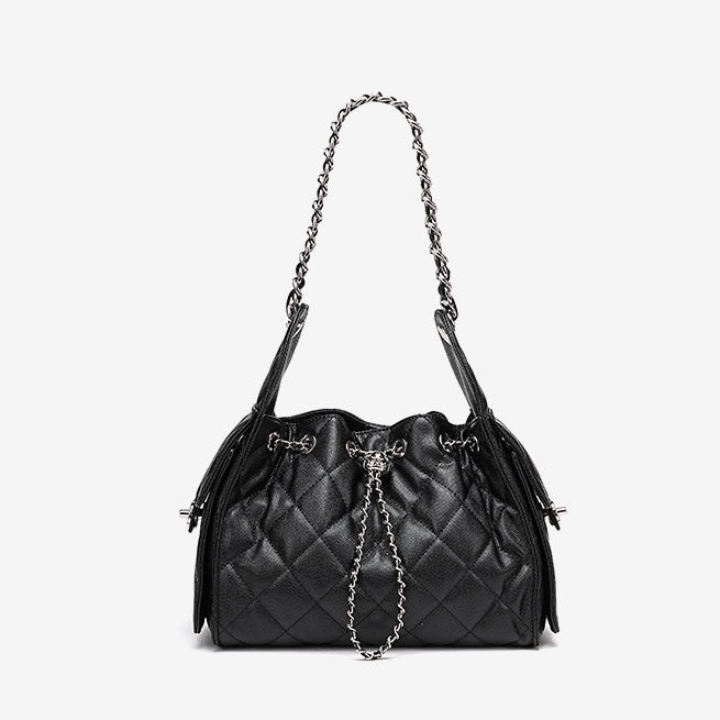 Genuine Leather Bucket Crossbody Bag | Caviar Pattern Effortless Elegance