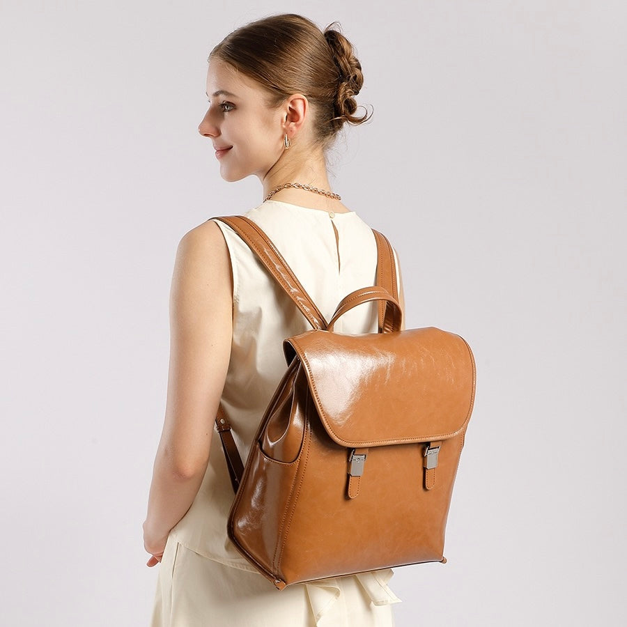 Genuine Leather Unisex Backpack | Effortless Vintage Bronze Elegance