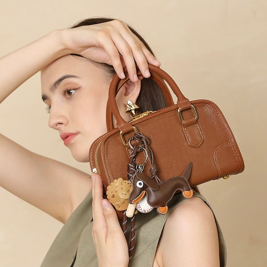 Women’s Genuine Leather Boston Crossbody Bag | Understated Dachshund Charm