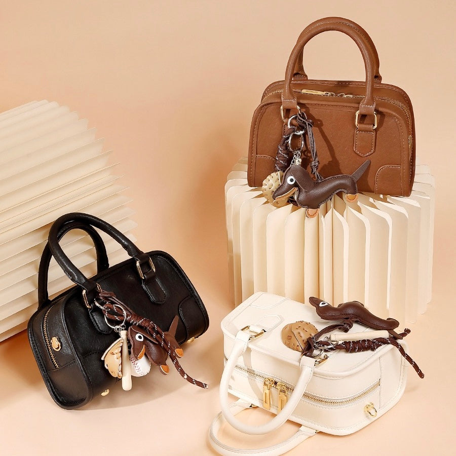 Women’s Genuine Leather Boston Crossbody Bag | Understated Dachshund Charm
