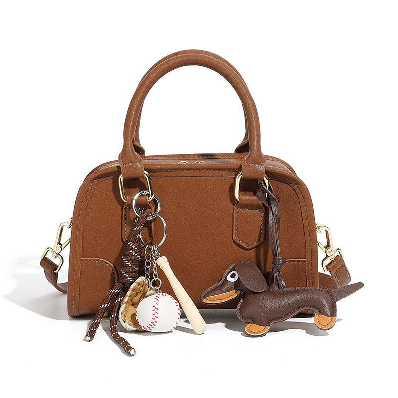 Women’s Genuine Leather Boston Crossbody Bag | Understated Dachshund Charm