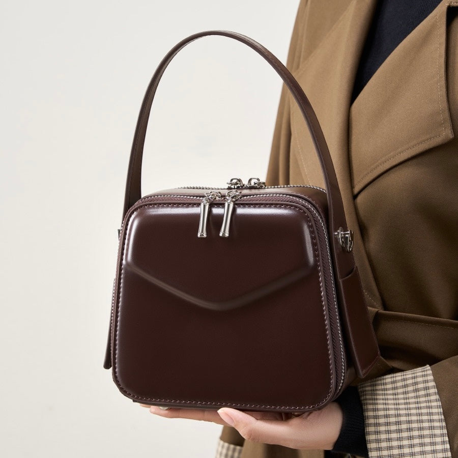 Women's Genuine Leather Handheld Shoulder Bag | Quiet Trapezoid Elegance