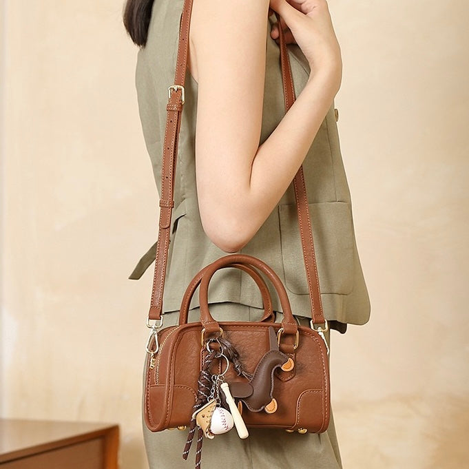 Women’s Genuine Leather Boston Crossbody Bag | Understated Dachshund Charm