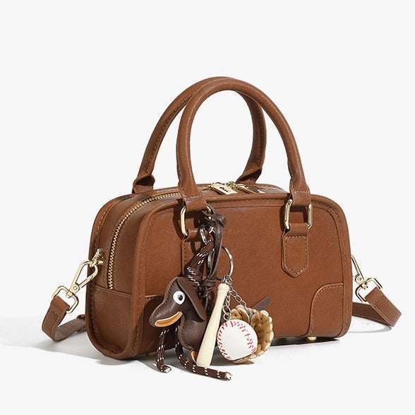 Women’s Genuine Leather Boston Crossbody Bag | Understated Dachshund Charm