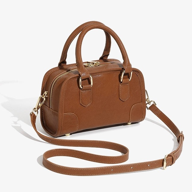 Women’s Genuine Leather Boston Crossbody Bag | Understated Dachshund Charm