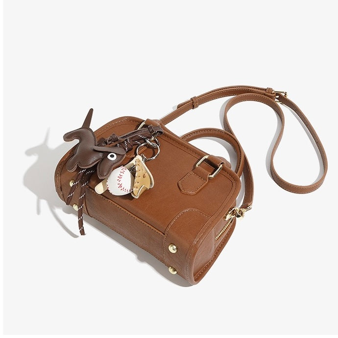 Women’s Genuine Leather Boston Crossbody Bag | Understated Dachshund Charm