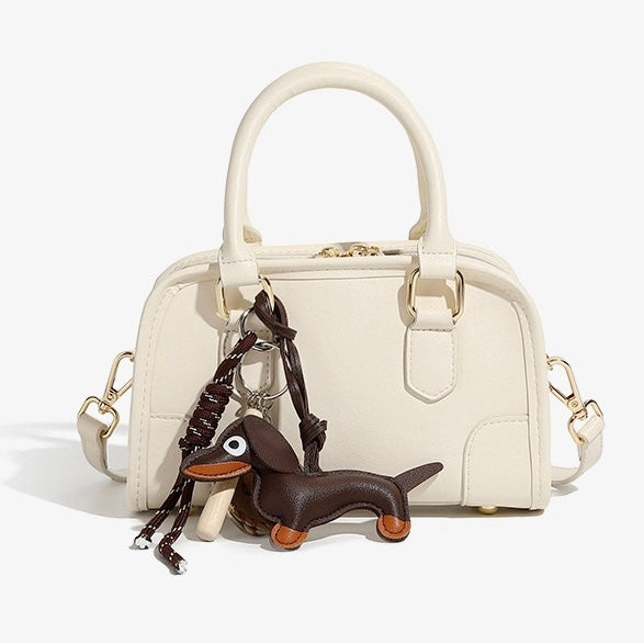 Women’s Genuine Leather Boston Crossbody Bag | Understated Dachshund Charm