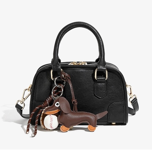 Women’s Genuine Leather Boston Crossbody Bag | Understated Dachshund Charm