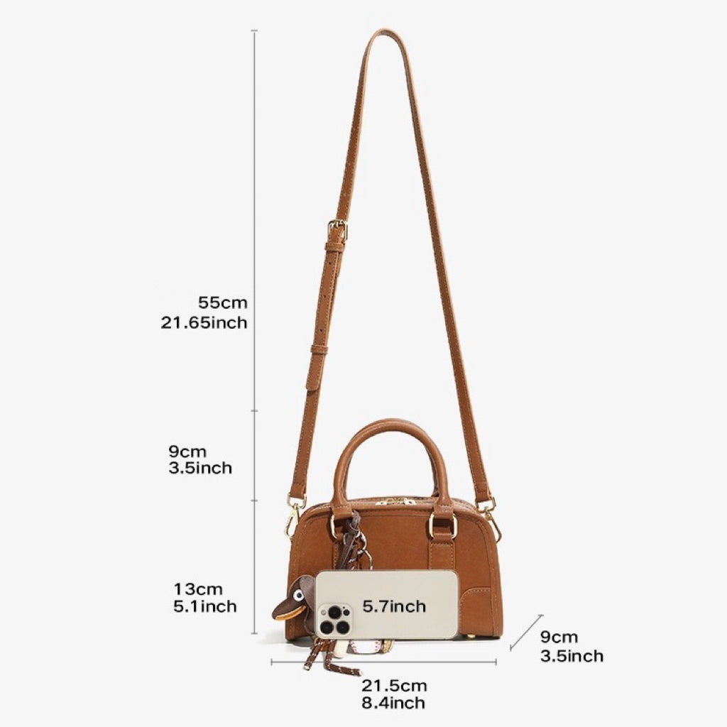 Women’s Genuine Leather Boston Crossbody Bag | Understated Dachshund Charm