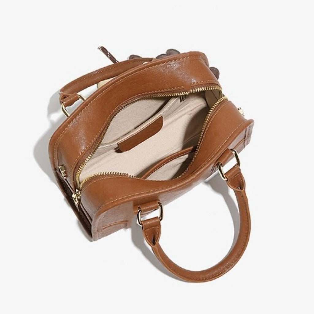 Women’s Genuine Leather Boston Crossbody Bag | Understated Dachshund Charm
