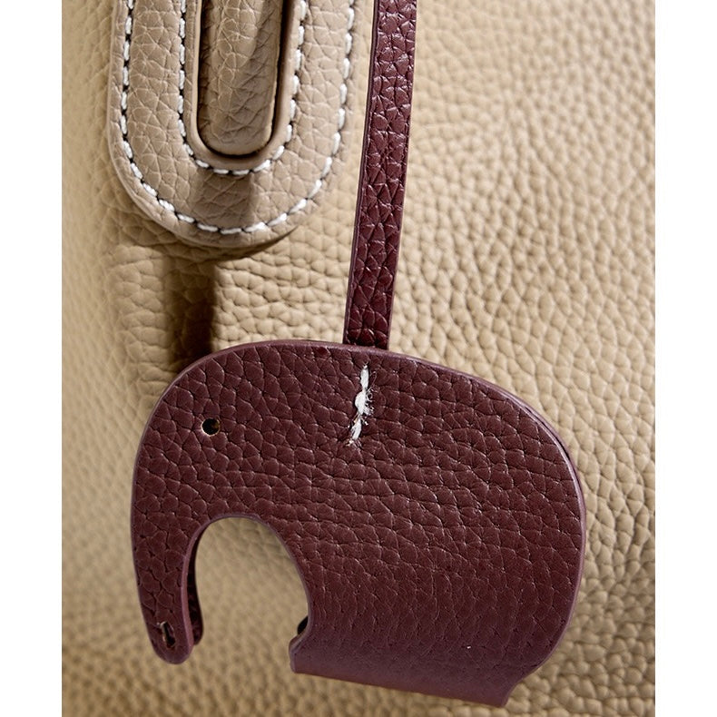 Women’s Genuine Leather Bucket Bag | Elegant Elephant Pendant