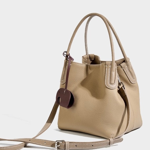 Women’s Genuine Leather Bucket Bag | Elegant Elephant Pendant