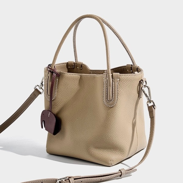 Women’s Genuine Leather Bucket Bag | Elegant Elephant Pendant