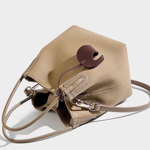 Women’s Genuine Leather Bucket Bag | Elegant Elephant Pendant