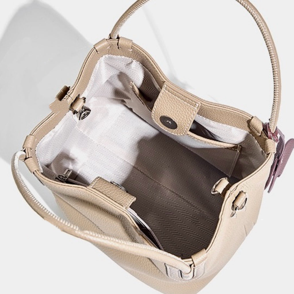 Women’s Genuine Leather Bucket Bag | Elegant Elephant Pendant