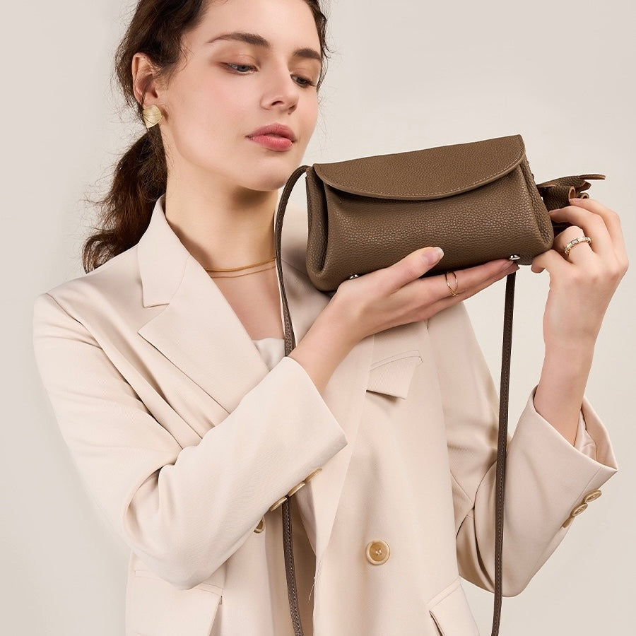 Genuine Leather Crossbody Bag | Effortless Poise Mini Elephant Pendant
