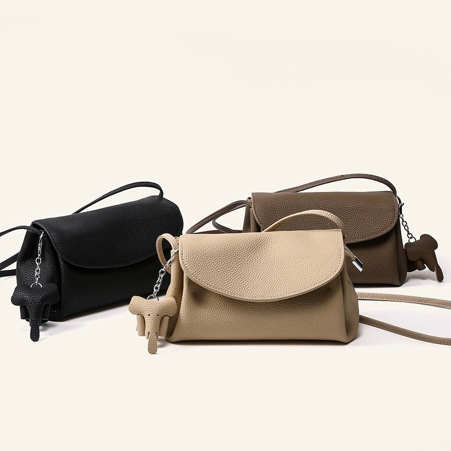 Genuine Leather Crossbody Bag | Effortless Poise Mini Elephant Pendant