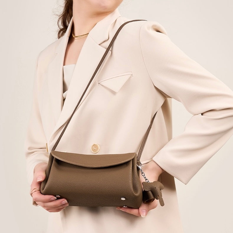 Genuine Leather Crossbody Bag | Effortless Poise Mini Elephant Pendant