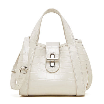 Croc-Embossed Leather Buckle Top-Handle Bucket Bag | Effortless Quiet Luxury