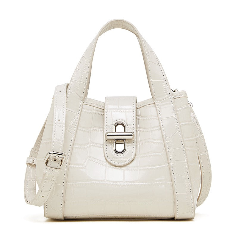 Croc-Embossed Leather Buckle Top-Handle Bucket Bag | Effortless Quiet Luxury