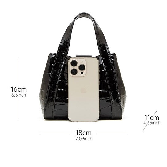 Croc-Embossed Leather Buckle Top-Handle Bucket Bag | Effortless Quiet Luxury