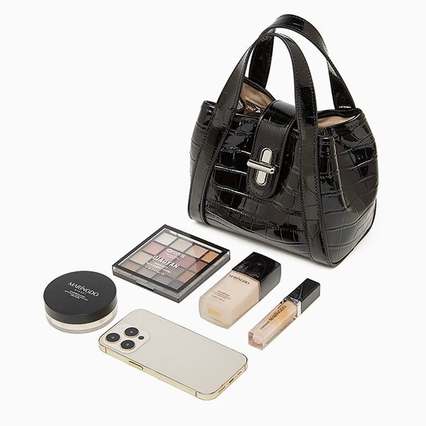 Croc-Embossed Leather Buckle-Detail Top-Handle Bucket Bag | Effortless Elegance