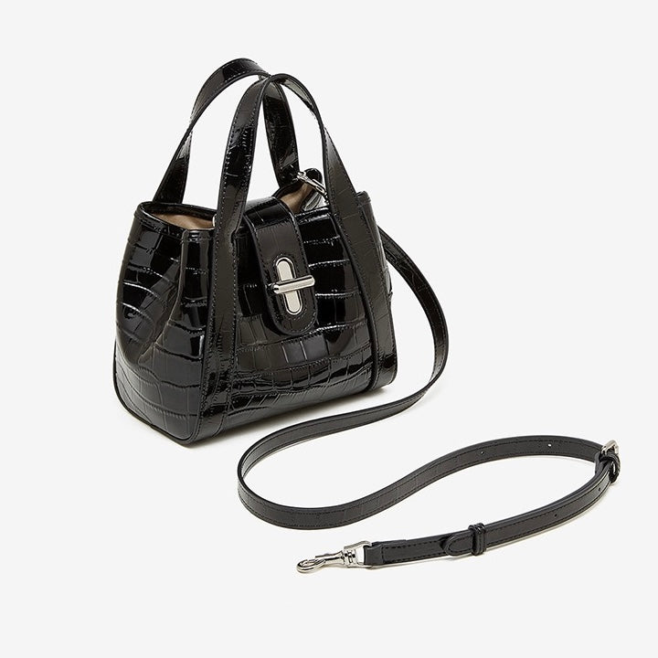 Croc-Embossed Leather Buckle Top-Handle Bucket Bag | Effortless Quiet Luxury