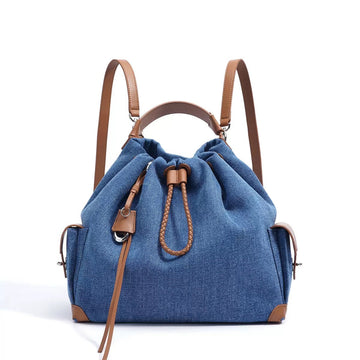 Women’s Genuine Leather Denim Patchwork Travel Backpack | Effortless Elegance