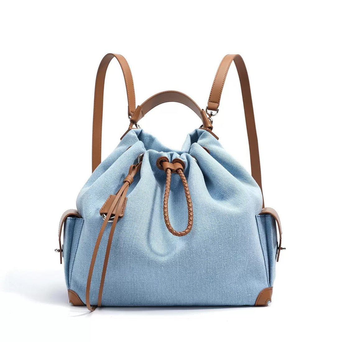Women’s Genuine Leather Denim Patchwork Travel Backpack | Effortless Elegance