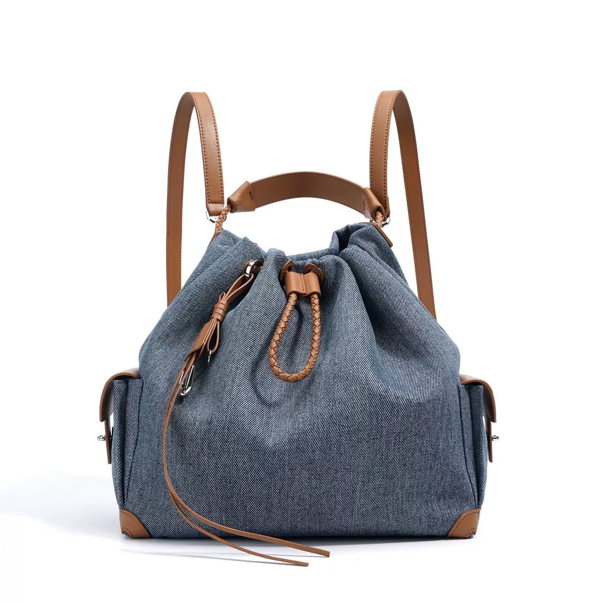 Women’s Genuine Leather Denim Patchwork Travel Backpack | Effortless Elegance