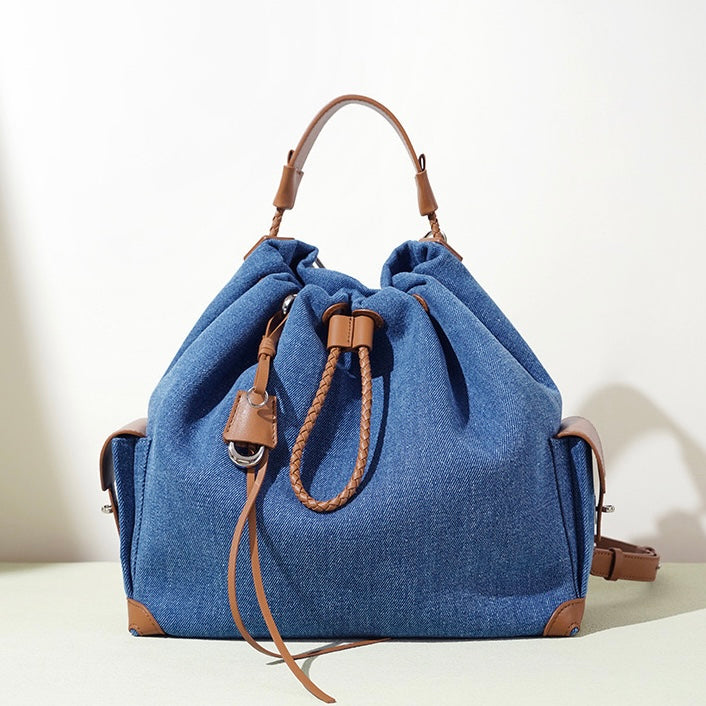Women’s Genuine Leather Denim Patchwork Travel Backpack | Effortless Elegance