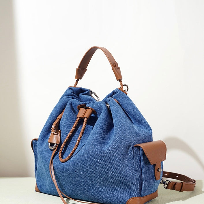 Women’s Genuine Leather Denim Patchwork Travel Backpack | Effortless Elegance