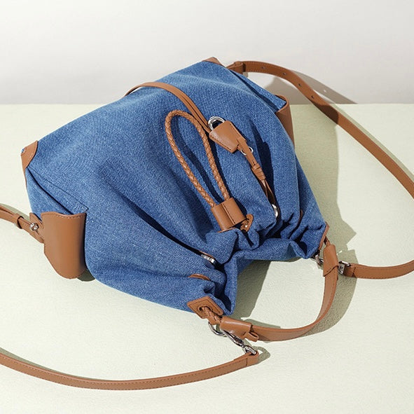 Women’s Genuine Leather Denim Patchwork Travel Backpack | Effortless Elegance