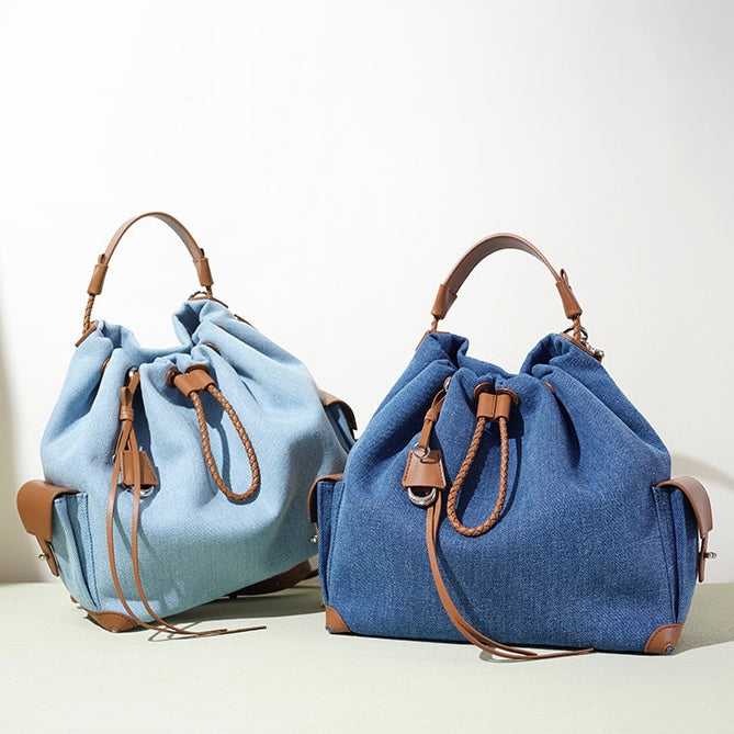 Women’s Genuine Leather Denim Patchwork Travel Backpack | Effortless Elegance