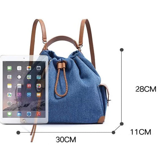 Women’s Genuine Leather Denim Patchwork Travel Backpack | Effortless Elegance