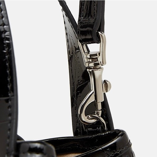 Croc-Embossed Leather Buckle Top-Handle Bucket Bag | Effortless Quiet Luxury