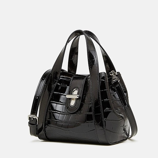 Croc-Embossed Leather Buckle Top-Handle Bucket Bag | Effortless Quiet Luxury