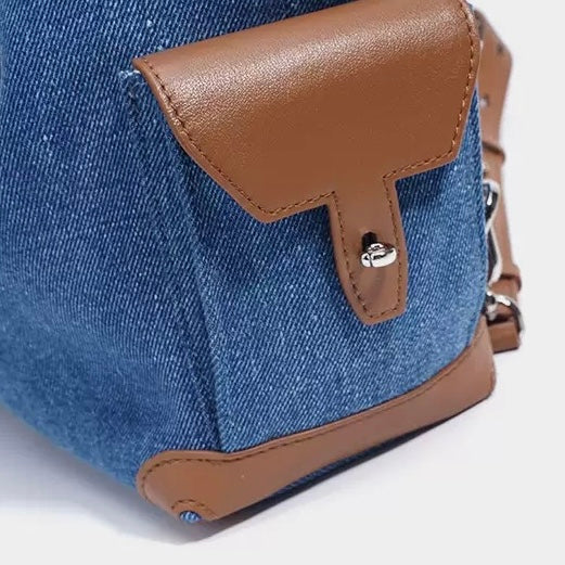 Women’s Genuine Leather Denim Patchwork Travel Backpack | Effortless Elegance