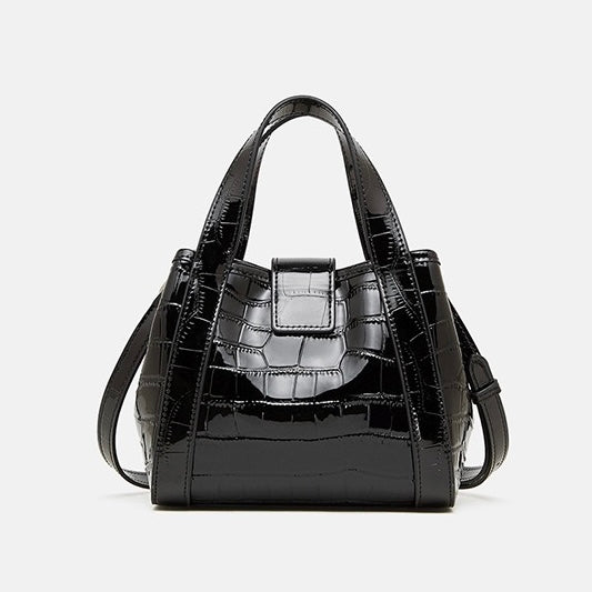 Croc-Embossed Leather Buckle Top-Handle Bucket Bag | Effortless Quiet Luxury