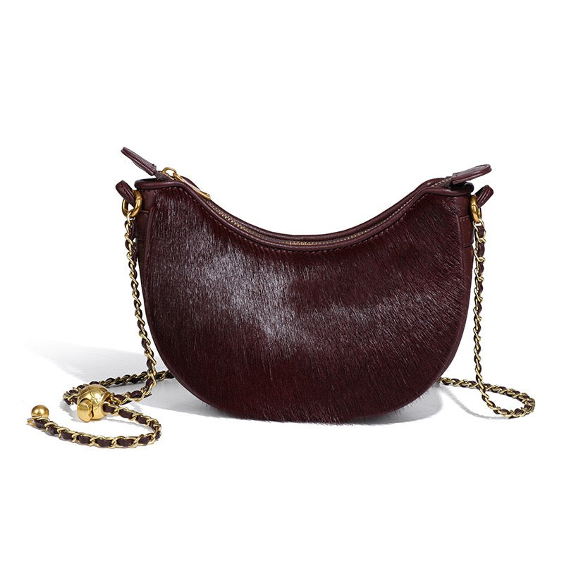 Genuine Leather Leopard Print Crossbody Shoulder Bag | Half Moon Grace