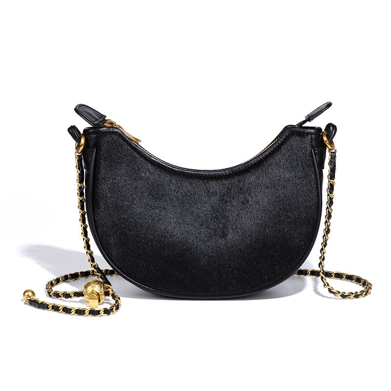 Genuine Leather Leopard Print Crossbody Shoulder Bag | Half Moon Grace