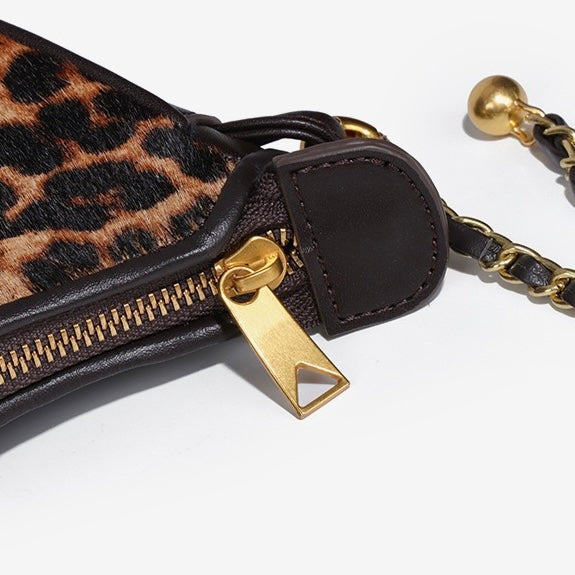 Genuine Leather Leopard Print Crossbody Shoulder Bag | Half Moon Grace