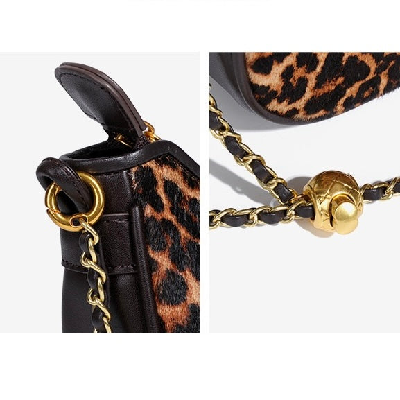 Genuine Leather Leopard Print Crossbody Shoulder Bag | Half Moon Grace