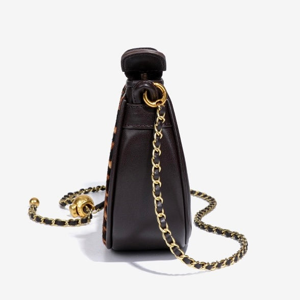 Genuine Leather Leopard Print Crossbody Shoulder Bag | Half Moon Grace