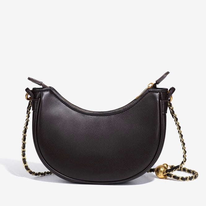 Genuine Leather Leopard Print Crossbody Shoulder Bag | Half Moon Grace