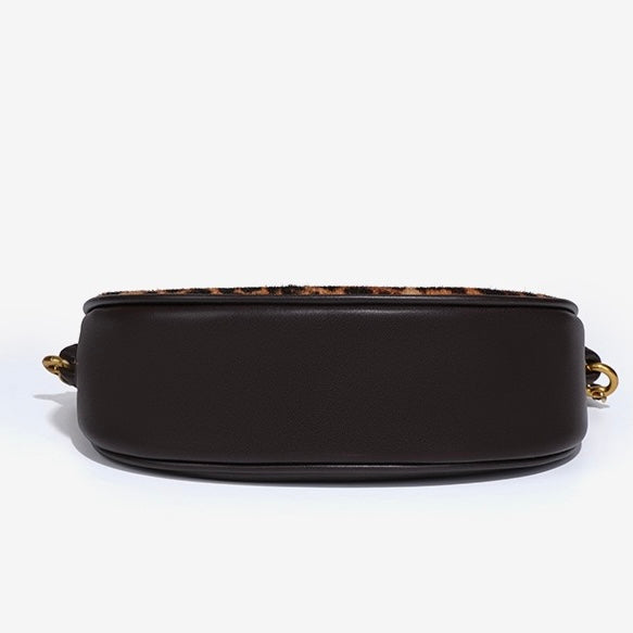Genuine Leather Leopard Print Crossbody Shoulder Bag | Half Moon Grace
