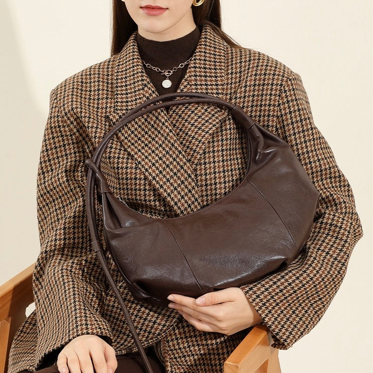 Women’s Genuine Leather Handbag | Effortless Half Moon Dumpling Elegance